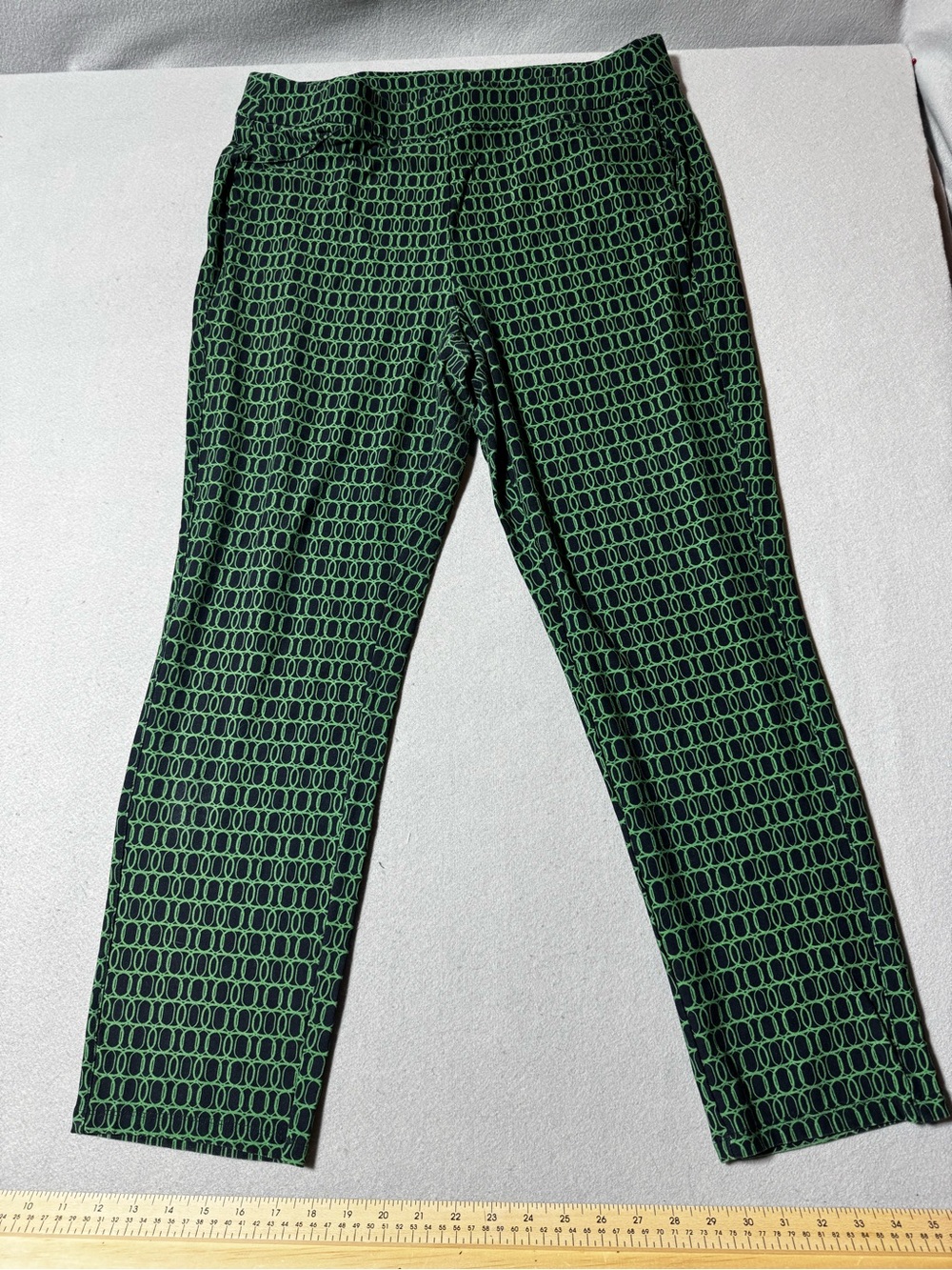 Chico's Black and Bright Green Patterned Pants Size 2.5 or 14.